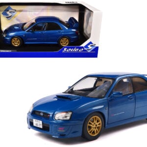 2003 Subaru Impreza WRX STI RHD (Right Hand Drive) Sonic Blue Metallic with Gold Wheels 1/18 Diecast Model Car by Solido from the Sports Car Racing Collectibles store collection.