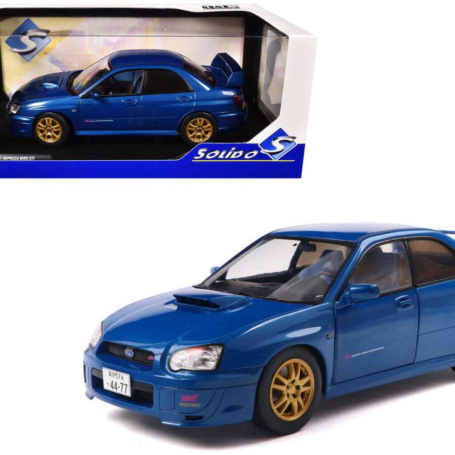 2003 Subaru Impreza WRX STI RHD (Right Hand Drive) Sonic Blue Metallic with Gold Wheels 1/18 Diecast Model Car by Solido Automotive
