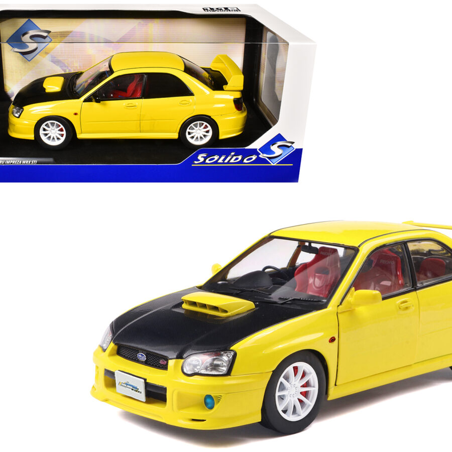 2003 Subaru Impreza WRX STI RHD (Right Hand Drive) Yellow with Carbon Hood 1/18 Diecast Model Car by Solido Automotive