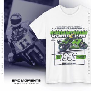 Scott Russell 1993 World Superbike Champion T-Shirt | Superbike Legend Tee | Kawasaki Sportbike Vintage Gift George Russell by Evan DeCiren Store