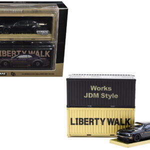 Dodge Challenger SRT Hellcat "LB-WORKS - Liberty Walk" Black Metallic with Shipping Container Display Case "Global64" Series 1/64 Diecast Model Car by Tarmac Works from the Sports Car Racing Collectibles store collection.