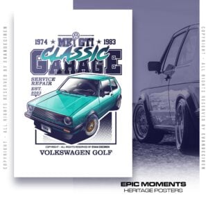 Volkswagen Golf MK1 GTI Poster | 1983 Classic Garage Wall Art | Retro Car Illustration Print | Vintage VW Gift for Car Enthusiasts Sports Car Racing Metal Signs by Evan DeCiren Store