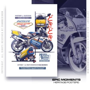 Honda NSR250SP Poster | 1992 MC21 Rothmans Racing Motorcycle Wall Art Print | Classic 2 Stroke Sport Bike Art Sports Car Racing Metal Signs by Evan DeCiren Store