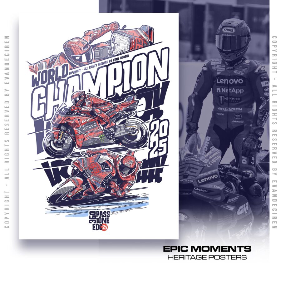 Marc Marquez Poster | 2025 World Champion | MotoGP Legend Wall Art | Ducati Illustration Print MotoGP Memorabilia