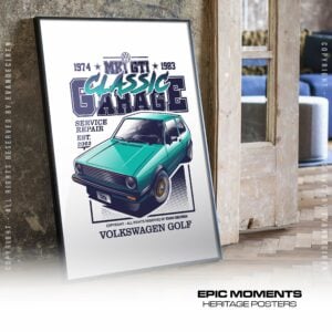 Volkswagen Golf MK1 GTI Poster | 1983 Classic Garage Wall Art | Retro Car Illustration Print | Vintage VW Gift for Car Enthusiasts Sports Car Racing Metal Signs by Evan DeCiren Store
