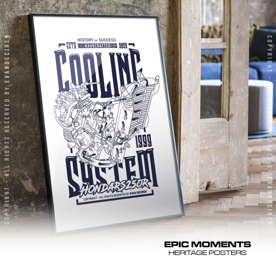 Honda RS250R Cooling System Poster | MotoGP Racing Motorcycle Engine Blueprint Wall Art | Motorsport Heritage Print MotoGP Memorabilia