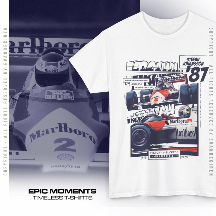 Stefan Johansson 1987 F1 McLaren T-Shirt | Formula One Legend Tee | Retro Motorsport from the McLaren F1 Memorabilia store collection.