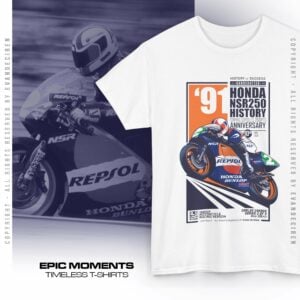 Carlos Cardus 1991 NSR250 T-Shirt | MotoGP Legend Tee | Repsol Racing T-Shirt | Retro Racing Vintage Motorcycle Shirt from the Sports Car Racing Race Suits store collection.