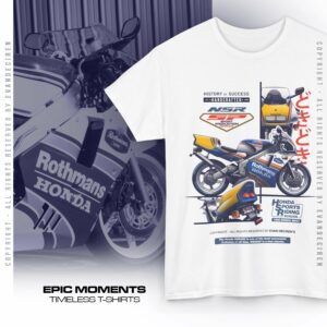 Honda NSR250SP T-Shirt | 1992 MC21 Rothmans Racing Vintage Motorcycle Tee from the Sports Car Racing Apparel store collection.