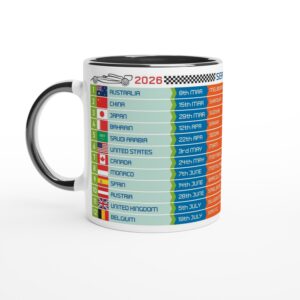 Formula 1 FIXTURES 2026 Mug - Formula 1 schedules calendar Fernando Alonso by Billeresque