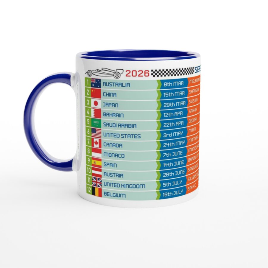 Formula 1 FIXTURES 2026 Mug - Formula 1 schedules calendar Alpine F1 Team