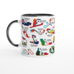 2026 Formula 1 Calendar Mugs - Circuit Layouts with Country Flags - All F1 Races  by Billeresque