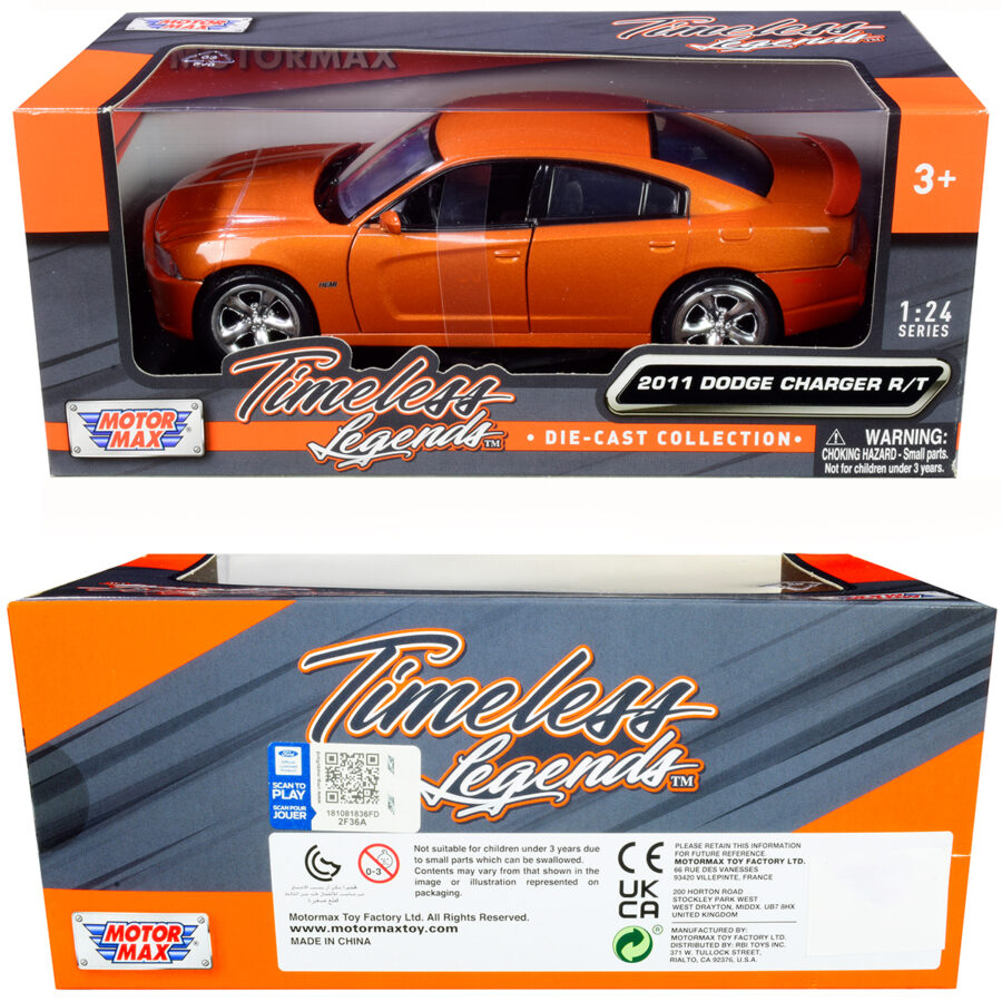 2011 Dodge Charger R/T Hemi Metallic Orange 1/24 Diecast Model Car by Motormax Automotive