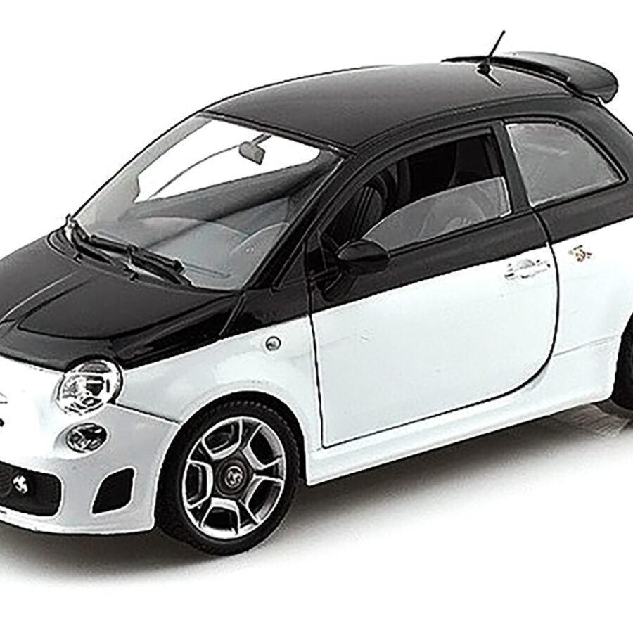 Fiat Abarth 500 White and Black 1/18 Diecast Model Car by Motormax Automotive