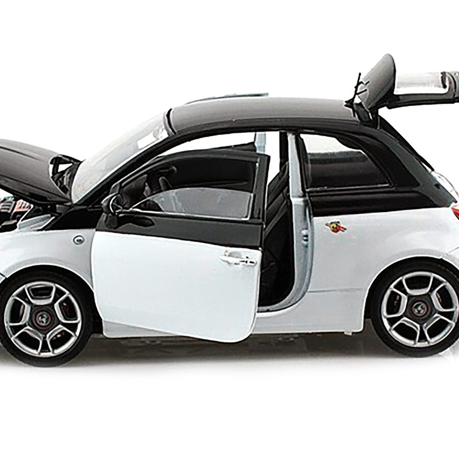 Fiat Abarth 500 White and Black 1/18 Diecast Model Car by Motormax Automotive