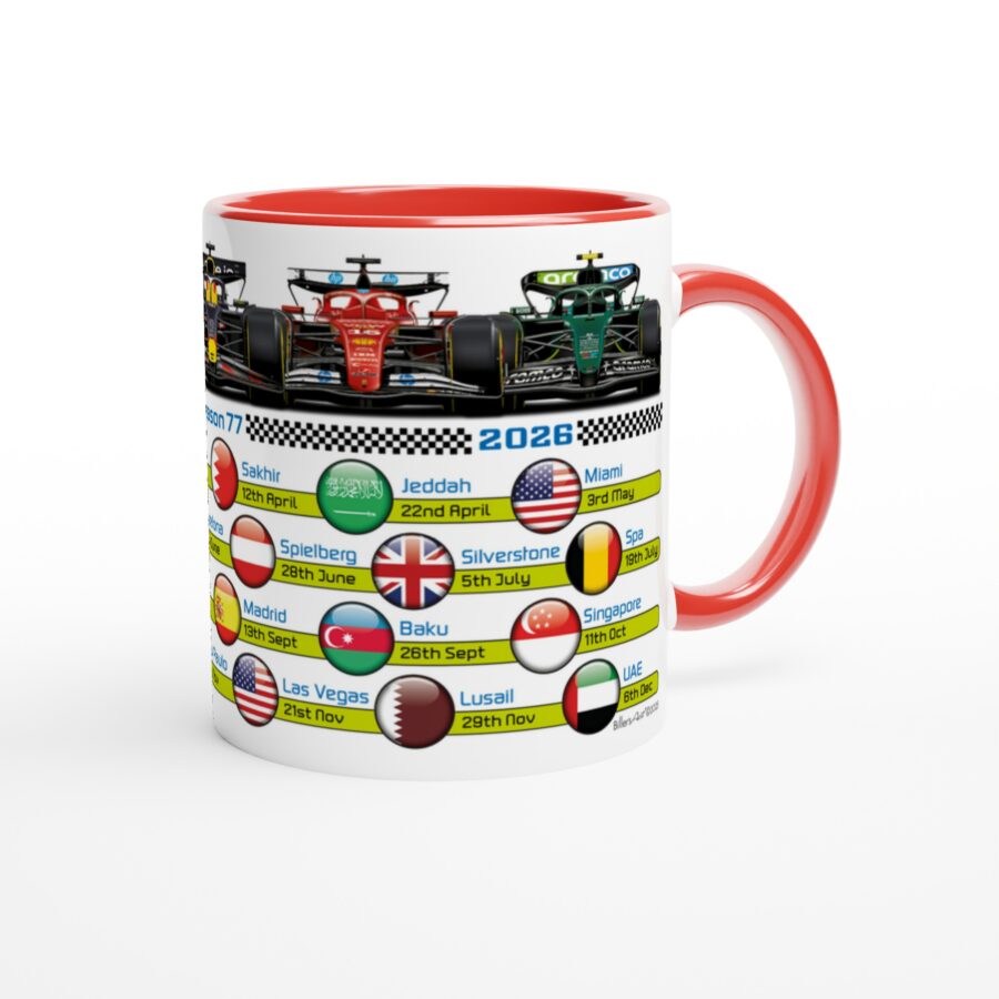 2026 Formula 1 Calendar Country Flag Mugs - All F1 Races Alpine F1 Team