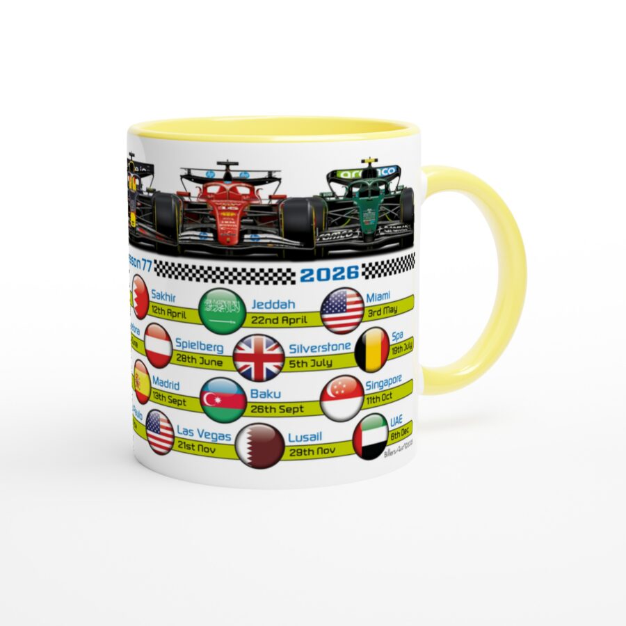 2026 Formula 1 Calendar Country Flag Mugs - All F1 Races Alpine F1 Team