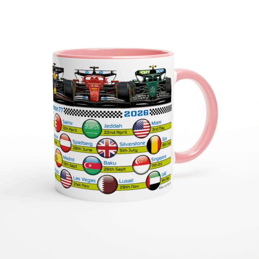 2026 Formula 1 Calendar Country Flag Mugs - All F1 Races Alpine F1 Team