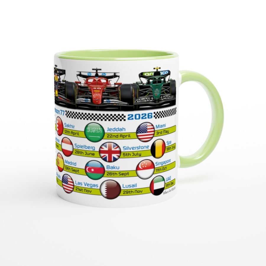 2026 Formula 1 Calendar Country Flag Mugs - All F1 Races Alpine F1 Team