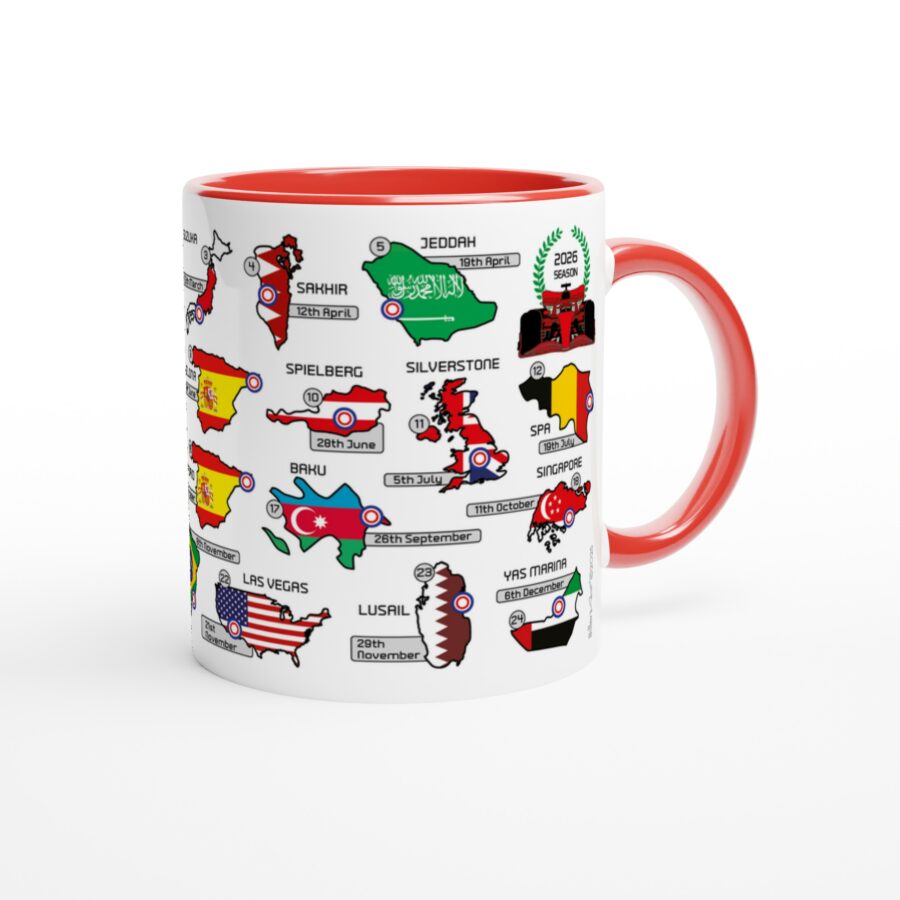 2026 Formula 1 Calendar Mugs - Countries and Flags - All F1 Races Alpine F1 Team
