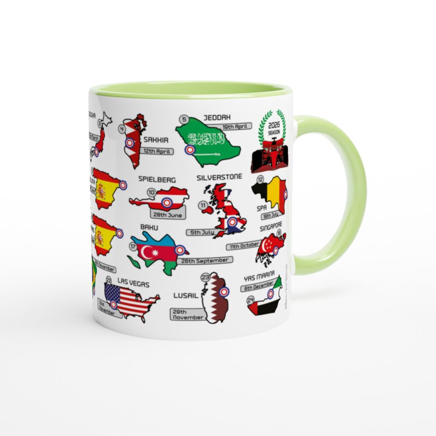 2026 Formula 1 Calendar Mugs - Countries and Flags - All F1 Races Alpine F1 Team