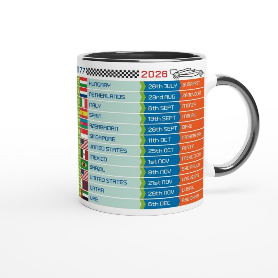 Formula 1 FIXTURES 2026 Mug - Formula 1 schedules calendar Alpine F1 Team