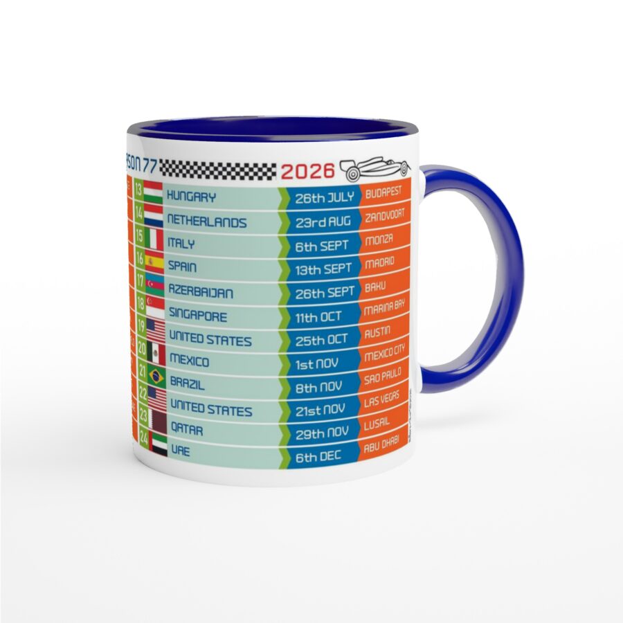 Formula 1 FIXTURES 2026 Mug - Formula 1 schedules calendar Alpine F1 Team