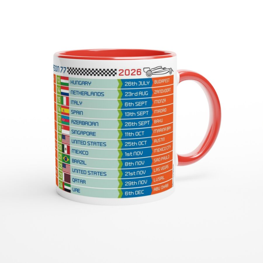 Formula 1 FIXTURES 2026 Mug - Formula 1 schedules calendar Alpine F1 Team