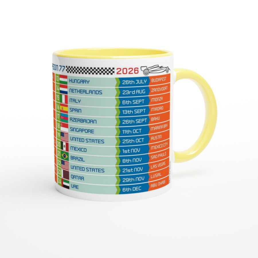 Formula 1 FIXTURES 2026 Mug - Formula 1 schedules calendar Alpine F1 Team