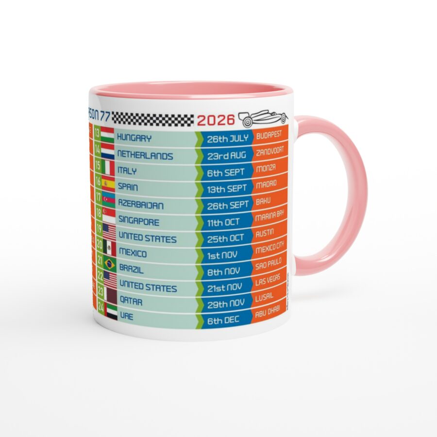 Formula 1 FIXTURES 2026 Mug - Formula 1 schedules calendar Alpine F1 Team