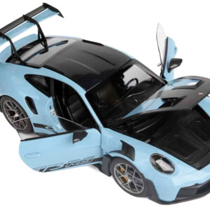 2022 Porsche 911 GT3 RS Weissach Pack Gulf Blue with Carbon Top and Hood Stripes 1/18 Diecast Model Car by Norev from the Sports Car Racing Model Cars store collection.