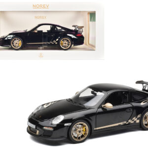 2009 Porsche 911 GT3 RS Black with Gold Accents and Wheels 1/18 Diecast Model Car by Norev from the Sports Car Racing Model Cars store collection.