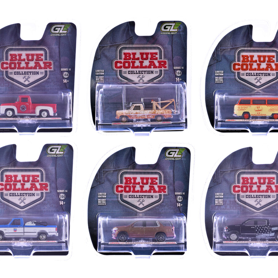 "Blue Collar Collection" Series 14 Set of 6 pieces 1/64 Diecast Model Cars by Greenlight from the Sports Car Racing Model Cars store collection.