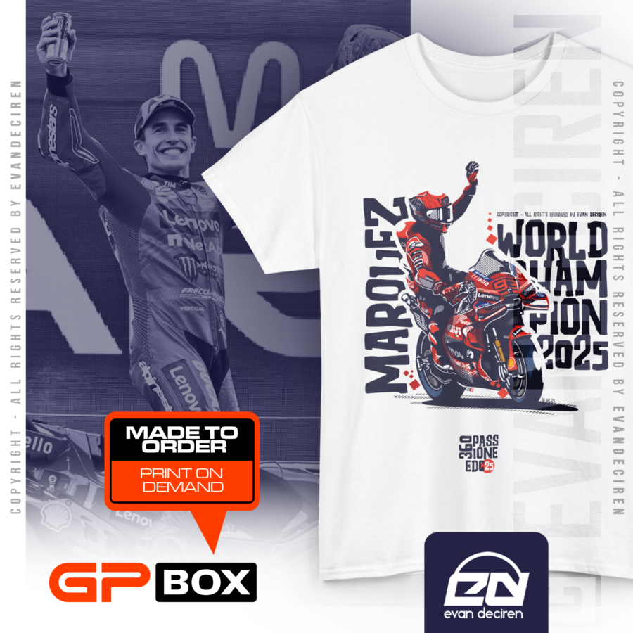 Marc Marquez 2025 MotoGP World Champion T-Shirt | MotoGP Legend Racing Tee | Ducati Lenovo from the Cal Crutchlow store collection.