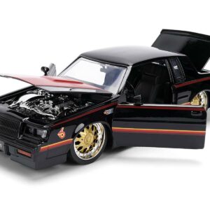 1987 Buick Grand National Black with Matt Red Hood and Stripes "Bigtime Muscle" Series 1/24 Diecast Model Car by Jada from the Automotive store collection.
