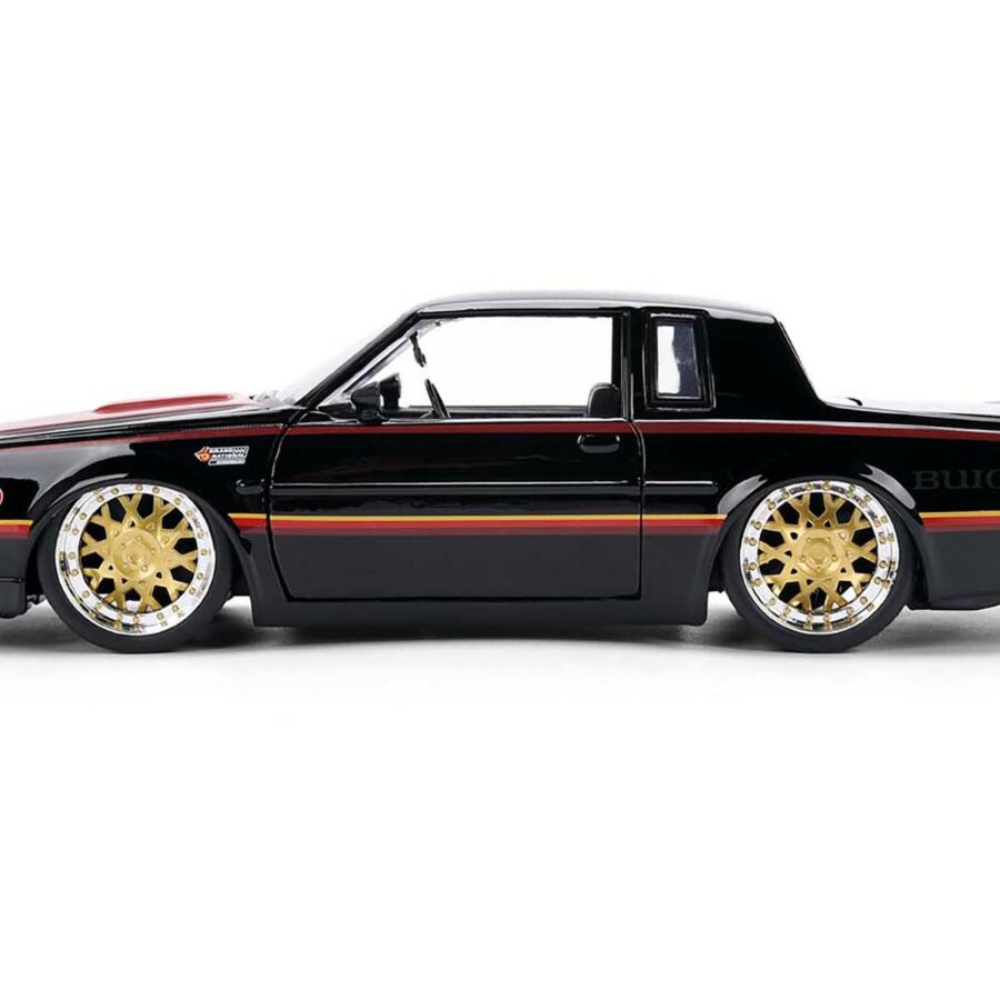 1987 Buick Grand National Black with Matt Red Hood and Stripes "Bigtime Muscle" Series 1/24 Diecast Model Car by Jada Automotive