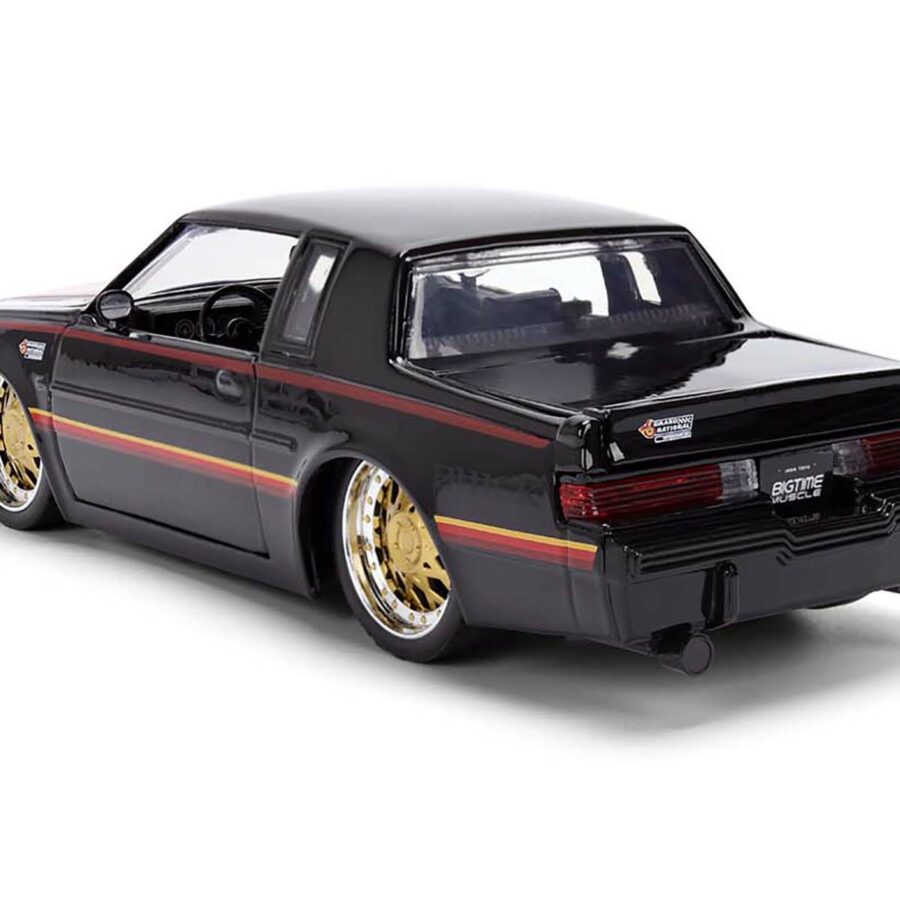 1987 Buick Grand National Black with Matt Red Hood and Stripes "Bigtime Muscle" Series 1/24 Diecast Model Car by Jada Automotive