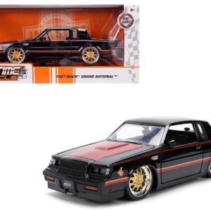 1987 Buick Grand National Black with Matt Red Hood and Stripes "Bigtime Muscle" Series 1/24 Diecast Model Car by Jada from the Automotive store collection.