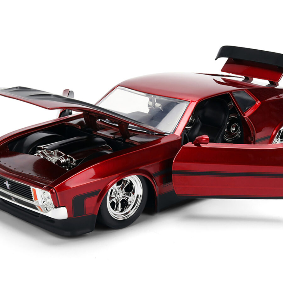 1973 Ford Mustang Mach 1 Red Metallic with Matt Black Hood and Black Stripes "Bigtime Muscle" Series 1/24 Diecast Model Car by Jada from the Ford store collection.