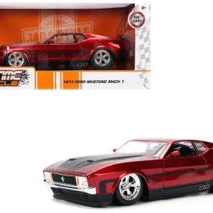 1973 Ford Mustang Mach 1 Red Metallic with Matt Black Hood and Black Stripes "Bigtime Muscle" Series 1/24 Diecast Model Car by Jada from the Automotive store collection.