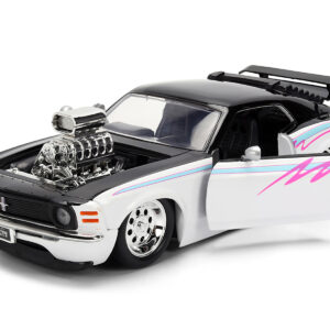 1970 Ford Mustang Boss 429 Black and White with Graphics "Bigtime Muscle" Series 1/24 Diecast Model Car by Jada  by Diecast Mania