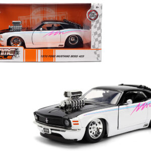 1970 Ford Mustang Boss 429 Black and White with Graphics "Bigtime Muscle" Series 1/24 Diecast Model Car by Jada  by Diecast Mania