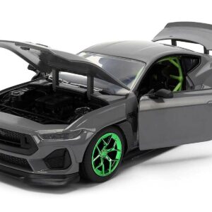 2024 Ford Mustang RTR Gray with Green Wheels "Bigtime Muscle" Series 1/24 Diecast Model Car by Jada from the Sports Car Racing Model Cars store collection.