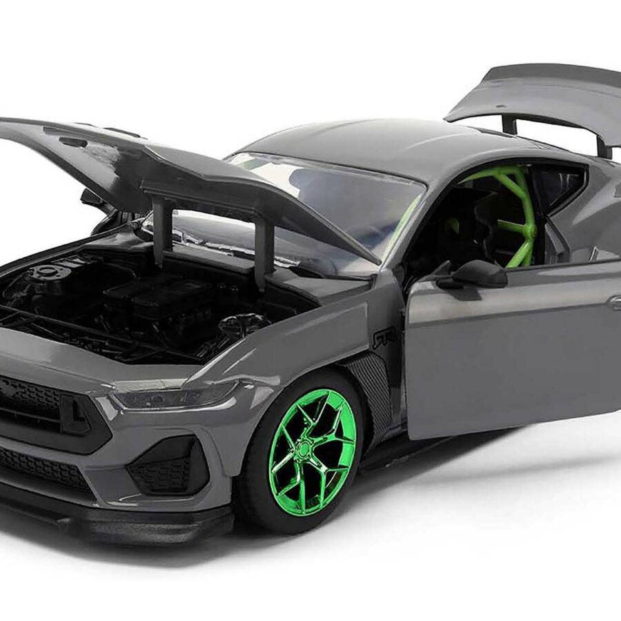 2024 Ford Mustang RTR Gray with Green Wheels "Bigtime Muscle" Series 1/24 Diecast Model Car by Jada from the Sports Car Racing Collectibles store collection.