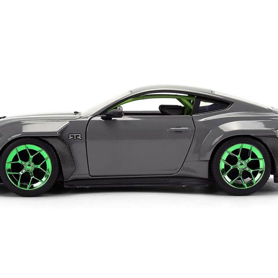 2024 Ford Mustang RTR Gray with Green Wheels "Bigtime Muscle" Series 1/24 Diecast Model Car by Jada Automotive