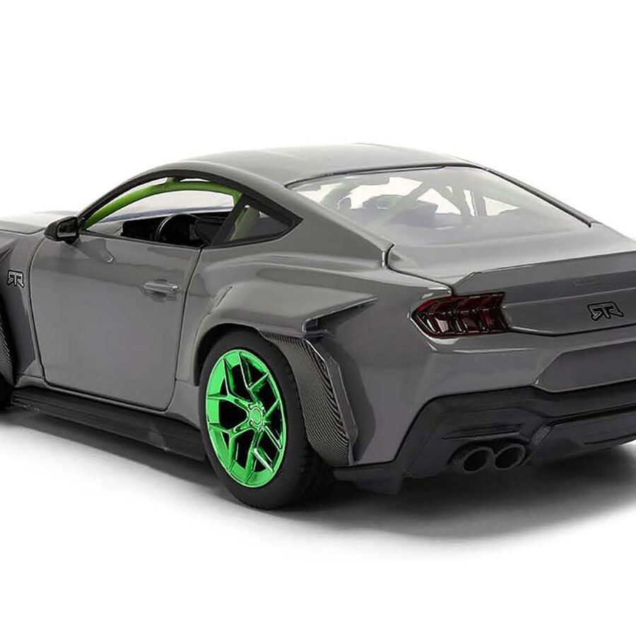 2024 Ford Mustang RTR Gray with Green Wheels "Bigtime Muscle" Series 1/24 Diecast Model Car by Jada Automotive