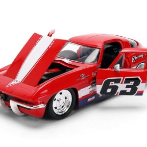 1963 Chevrolet Corvette Stingray #63 "Chevy Racing" Red with White and Blue Stripes "Bigtime Muscle" Series 1/24 Diecast Model Car by Jada  by Diecast Mania
