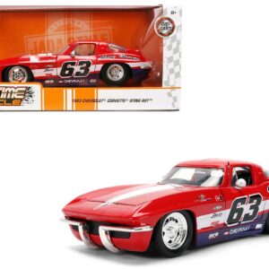 1963 Chevrolet Corvette Stingray #63 "Chevy Racing" Red with White and Blue Stripes "Bigtime Muscle" Series 1/24 Diecast Model Car by Jada  by Diecast Mania