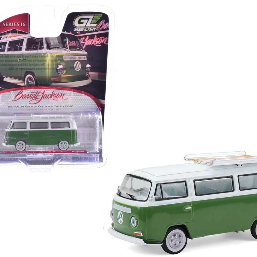 1968 Volkswagen Type II Microbus Green and White "Barrett-Jackson" Series 16 1/64 Diecast Model Car by Greenlight from the Volkswagen store collection.