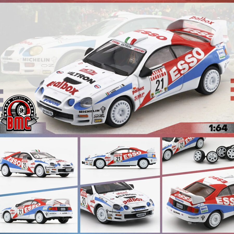 Toyota Celica GT-Four #21 Gilberto Pianezzola - Loris Roggia "Rallye Sanremo - Rallye d'Italia" (1996) with Extra Wheels 1/64 Diecast Model Car by BM Creations Automotive